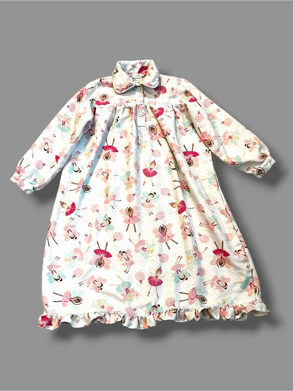 Pottery Barn Kids Ballerina Flannel Nightgown Girls Size 4 Fairies Polka Dots